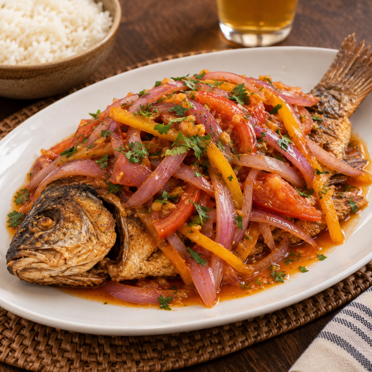 Piura-Style Fried Cachema with Onions