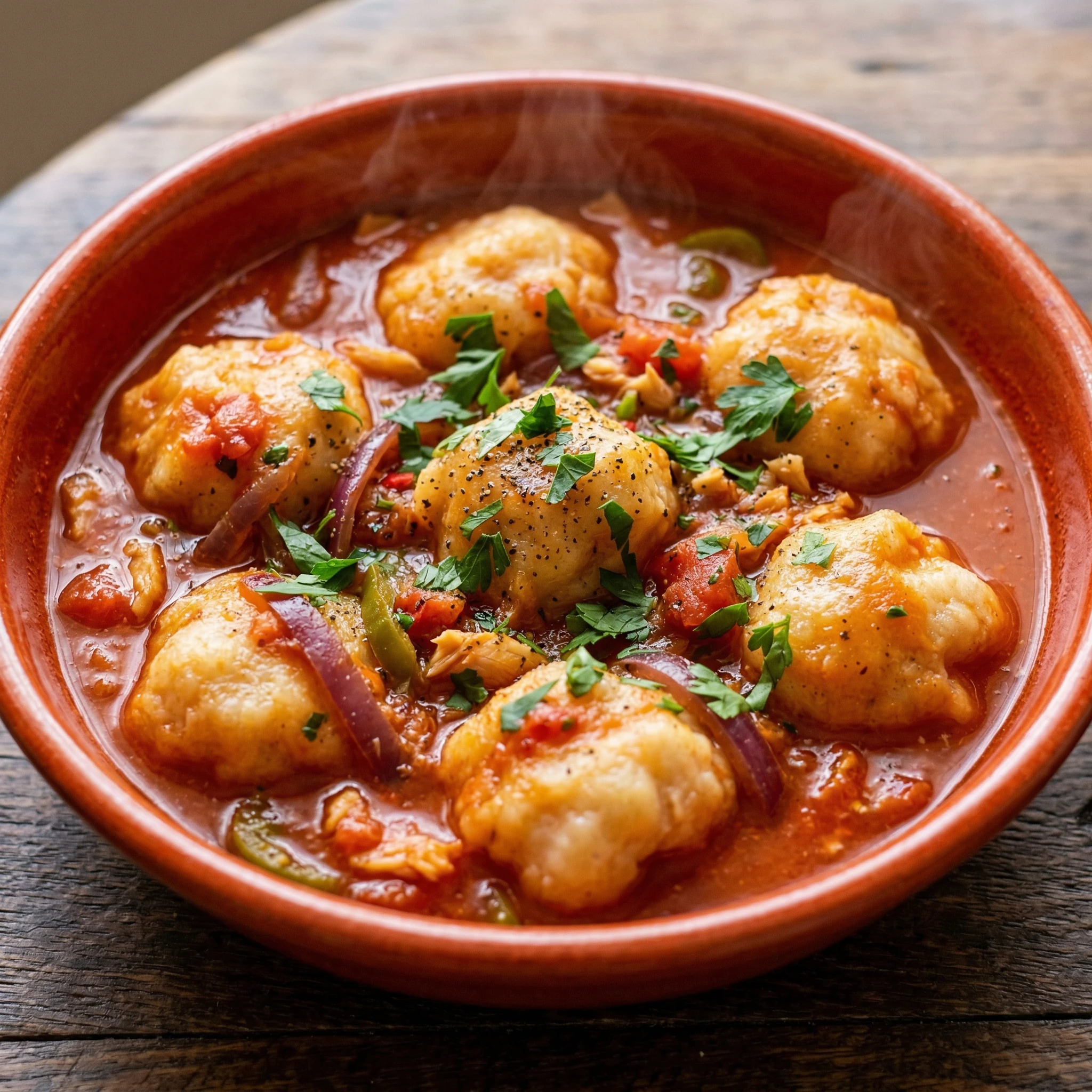 Panamanian Domplines with Stewed Salt Cod